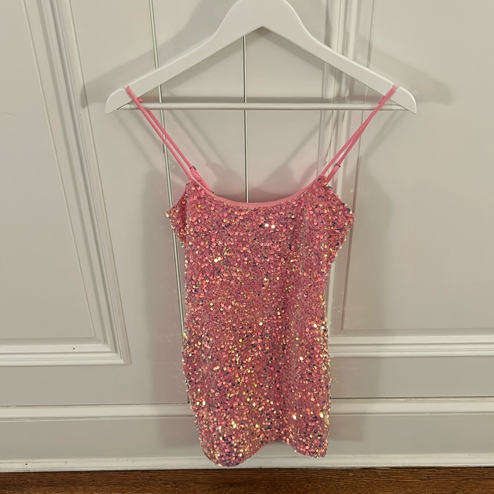 LUCY IN THE SKY pink sequin dress